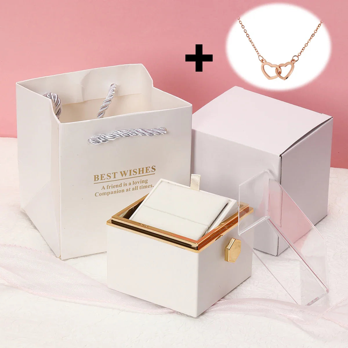 Floraza™ - Colar Dois Corações + Caixa Rotativa de Brinde