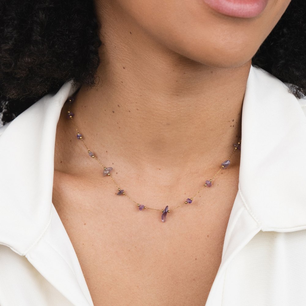 Colar de Contas de Cristal Ametista