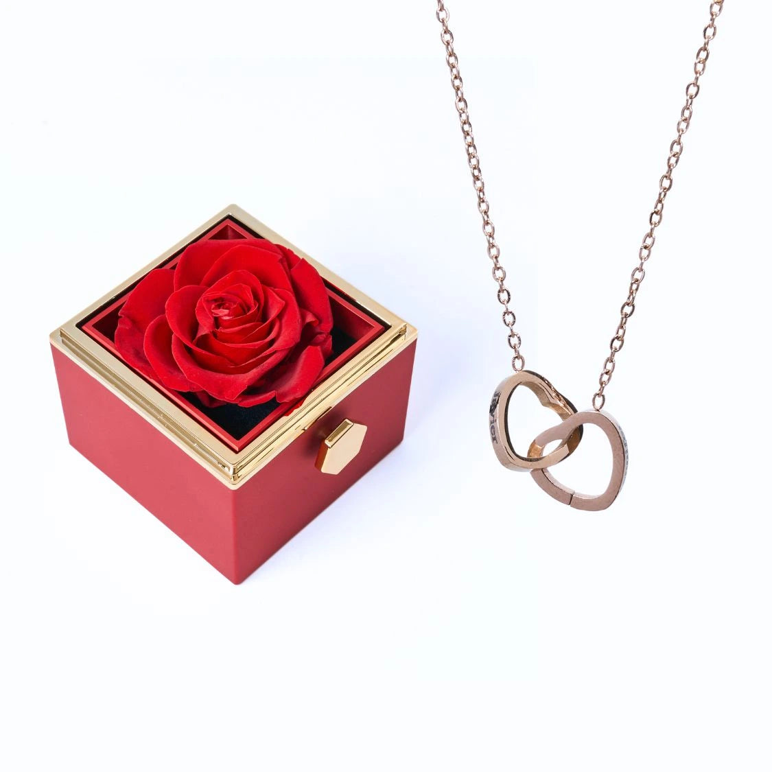 Floraza™ - Colar Dois Corações + Caixa Rotativa de Brinde