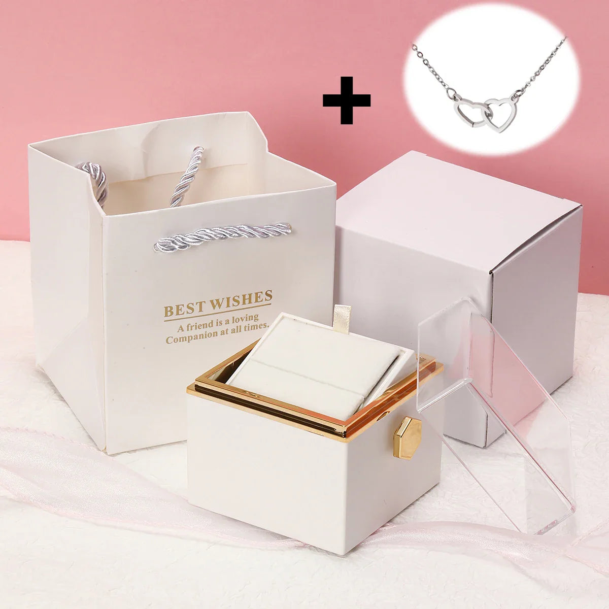 Floraza™ - Colar Dois Corações + Caixa Rotativa de Brinde