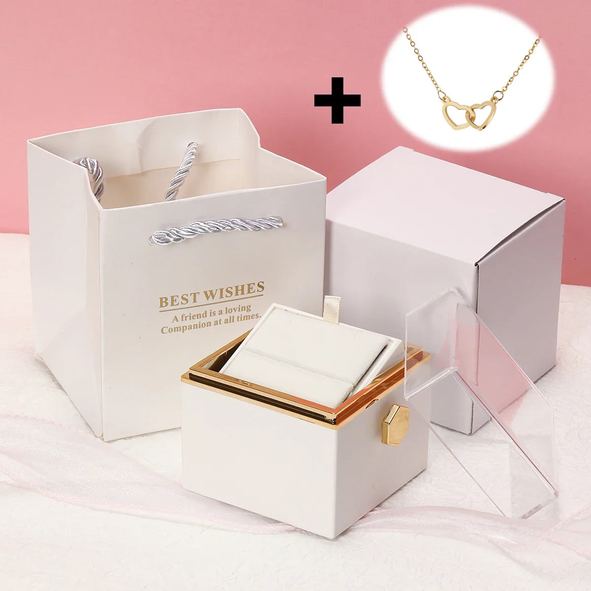 Floraza™ - Colar Dois Corações + Caixa Rotativa de Brinde