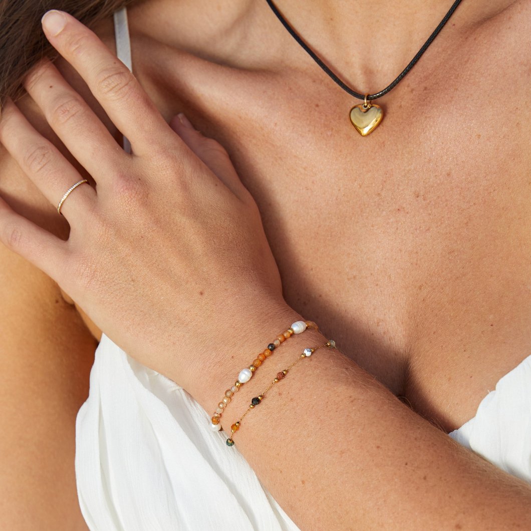 Pulseira de Contas Ágata e Pérola