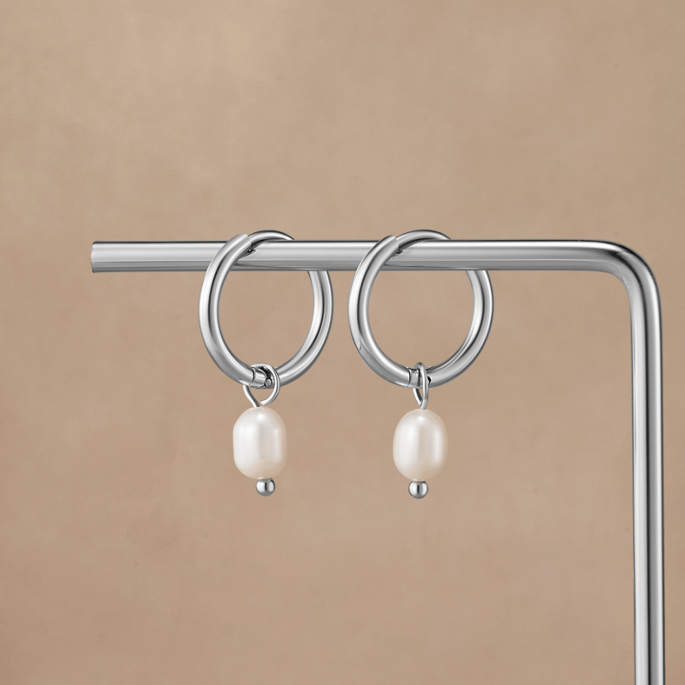 Brincos Argola Bella de Pérola de Água Doce Prata