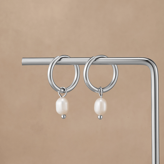 Brincos Argola Bella de Pérola de Água Doce Prata