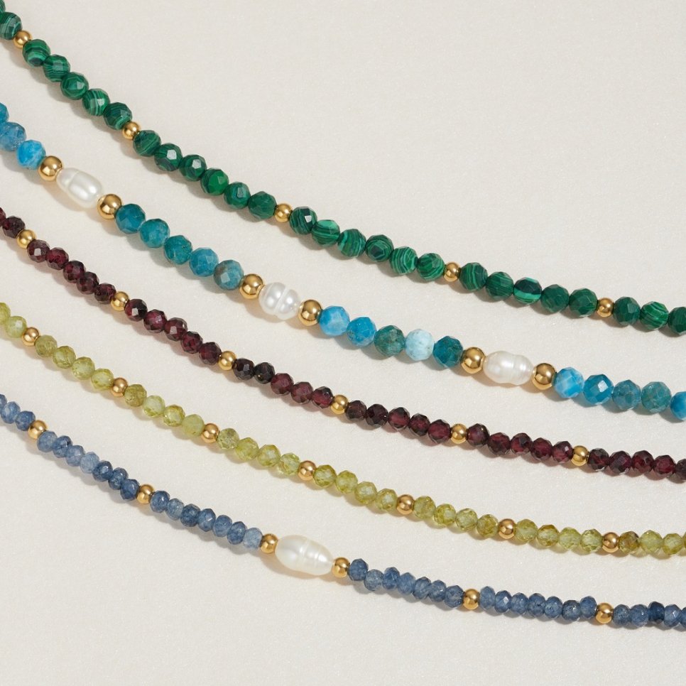 Pulseira de Contas Azul Turquesa e Pérola